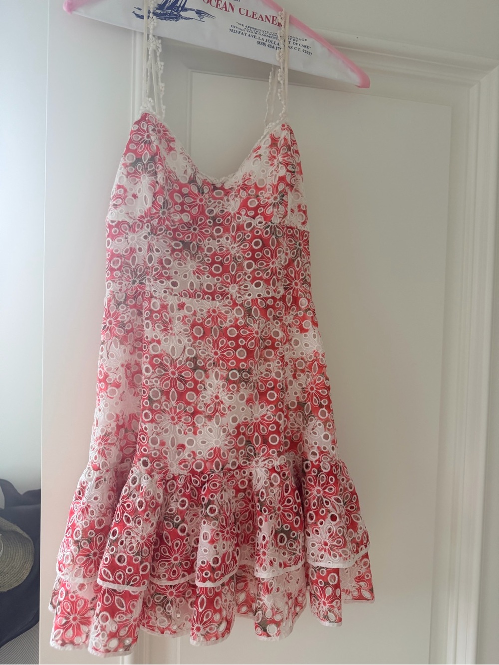 Charo Ruiz Red & White Floral Eyelet Tiered Mini Dress